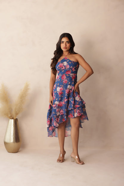 EVELYN BLUE FLORAL SHORT DRESS