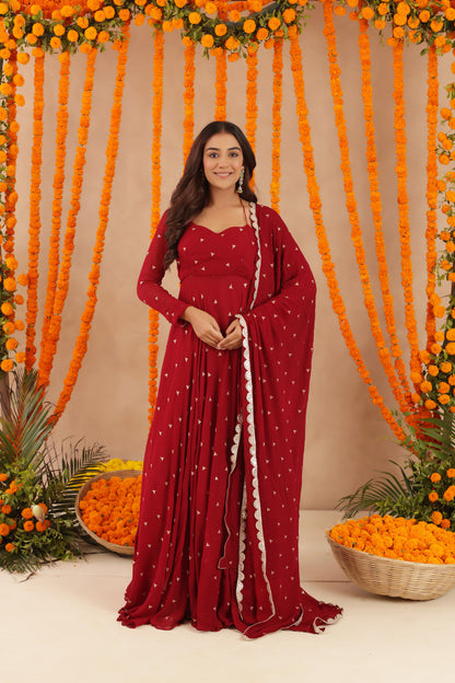 ISHANI RED ANARKALI SET