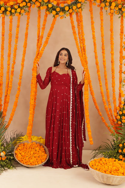 ISHANI RED ANARKALI SET