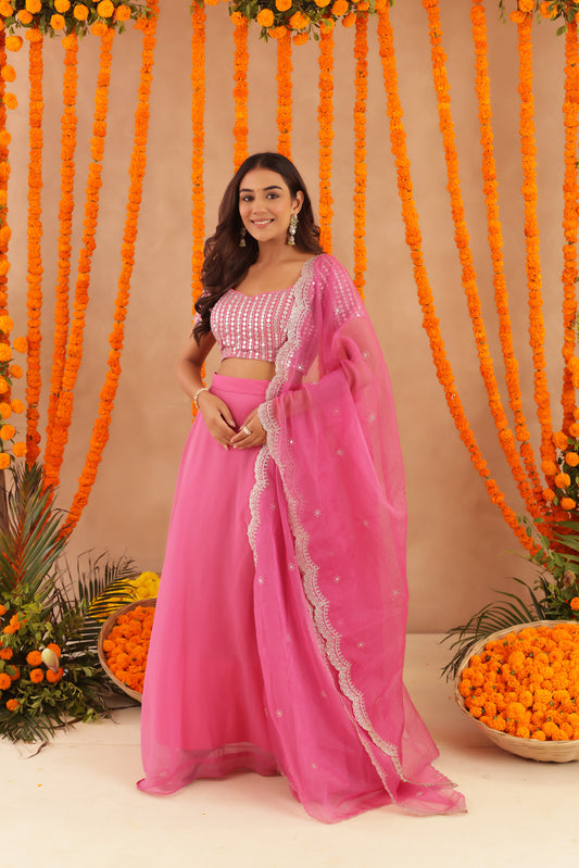 AKIRA HOT PINK DETAILED LEHENGA SET