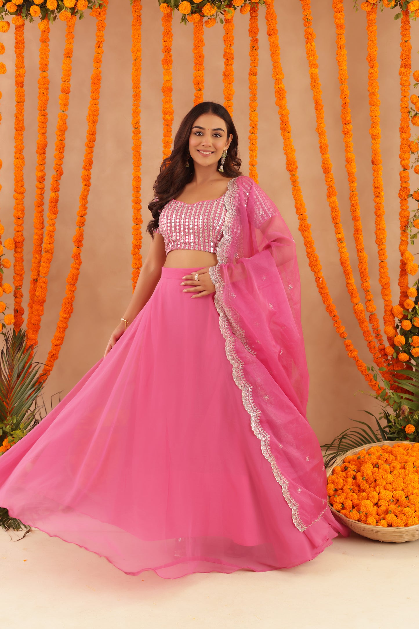 AKIRA HOT PINK DETAILED LEHENGA SET