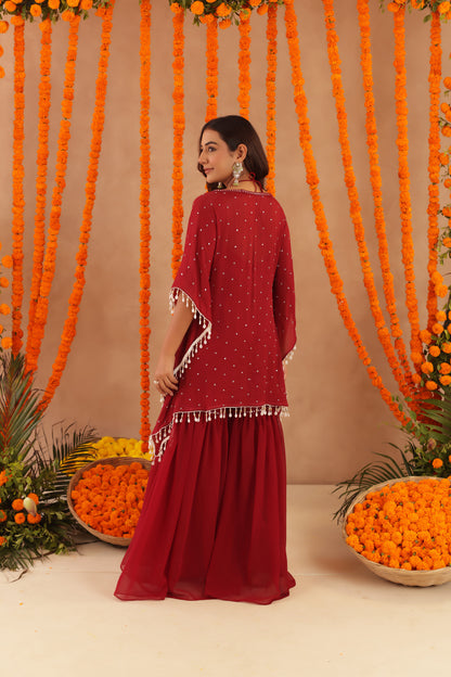 KIMAYA RED KAFTAN SHARARA SET