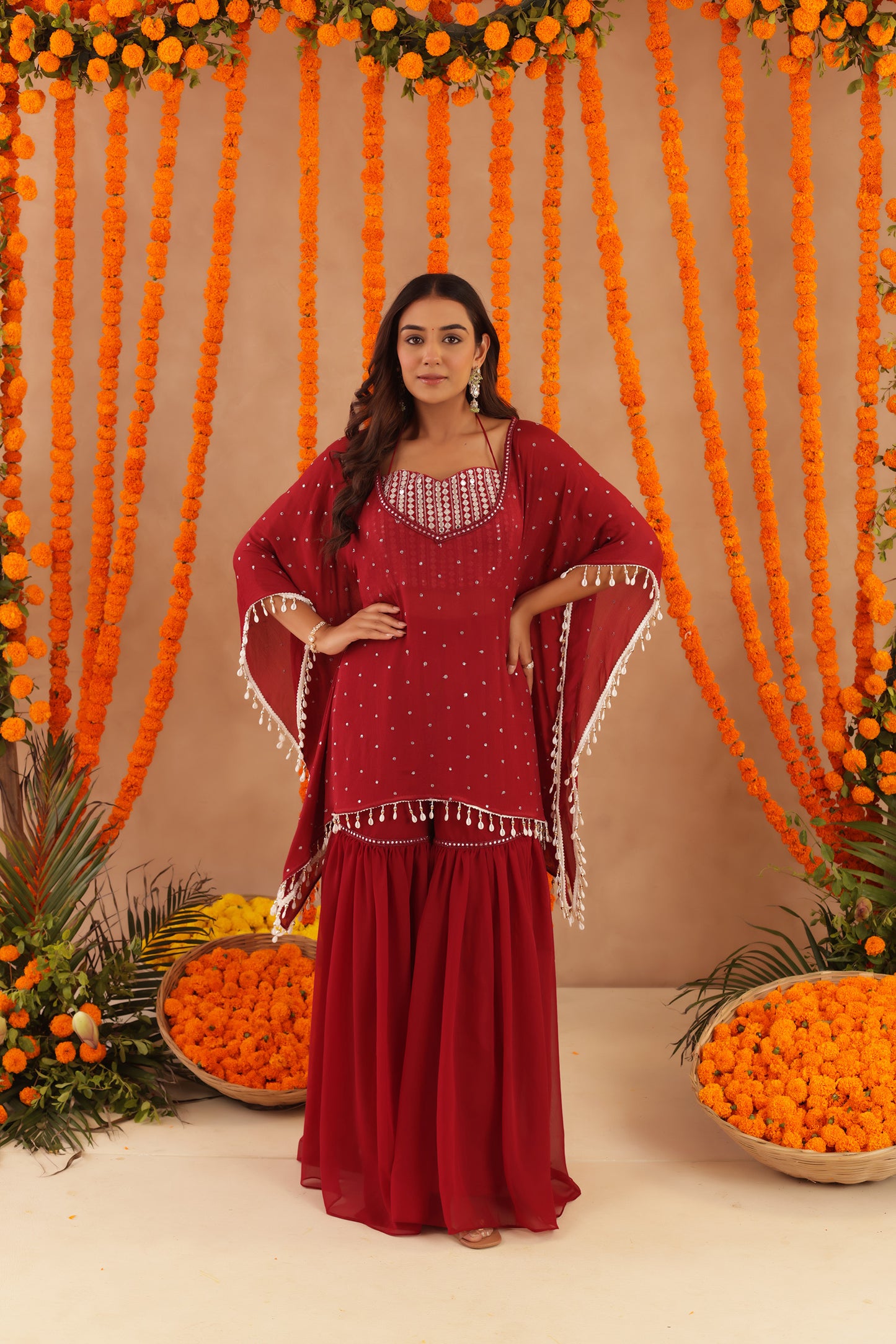KIMAYA RED KAFTAN SHARARA SET