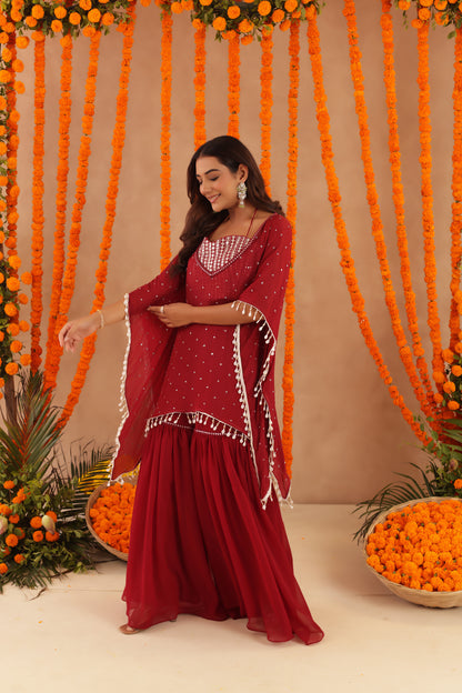 KIMAYA RED KAFTAN SHARARA SET