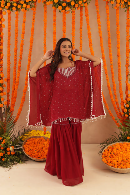 KIMAYA RED KAFTAN SHARARA SET