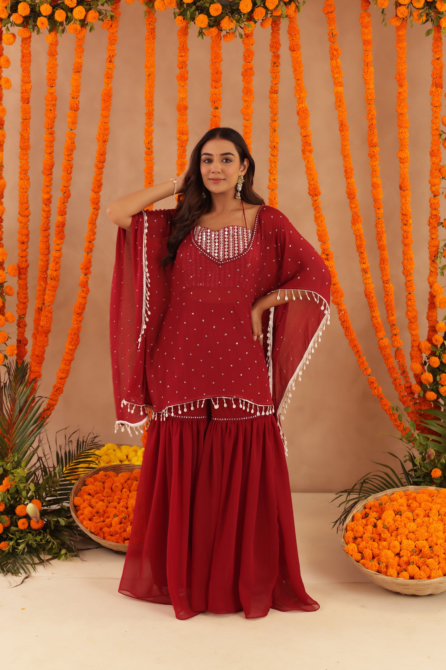 KIMAYA RED KAFTAN SHARARA SET