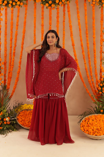 KIMAYA RED KAFTAN SHARARA SET