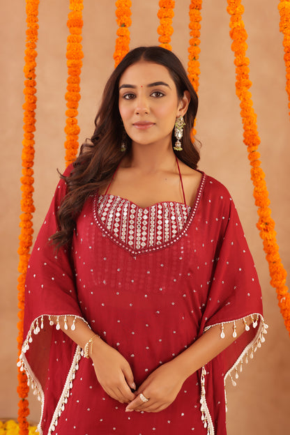 KIMAYA RED KAFTAN SHARARA SET