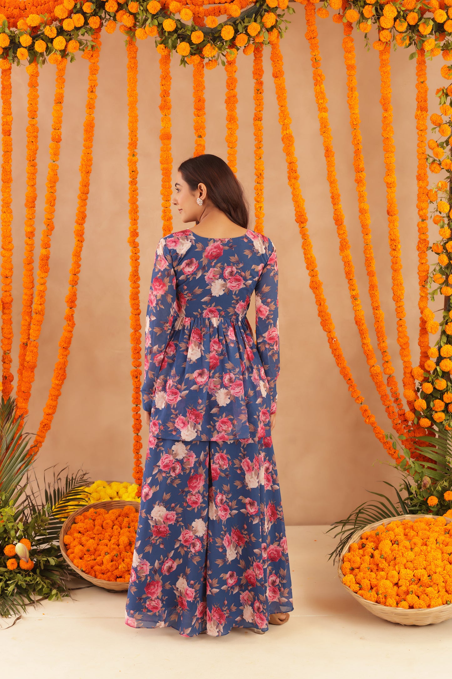 VEERA BLUE FLORAL PRINTED PALAZZO SET