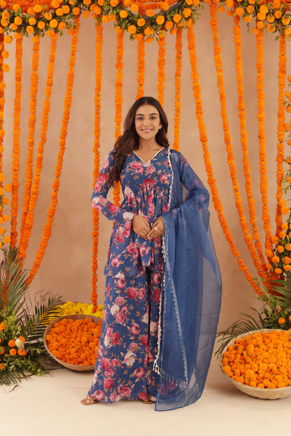 VEERA BLUE FLORAL PRINTED PALAZZO SET