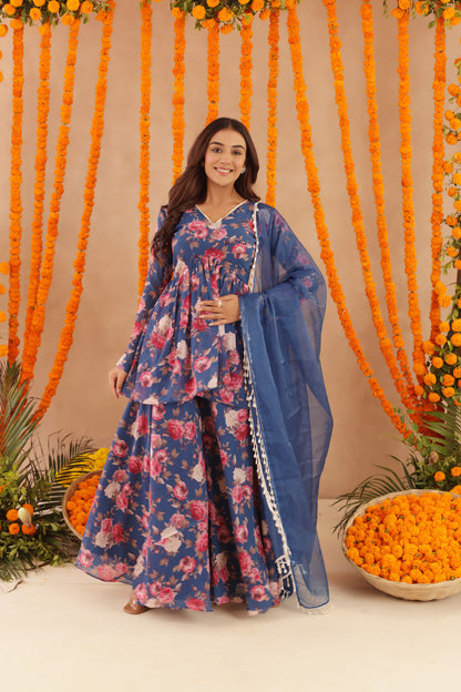 VEERA BLUE FLORAL PRINTED PALAZZO SET