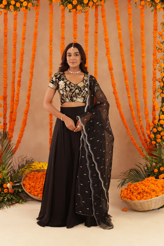 ISHARA BLACK DETAILED LEHENGA SET