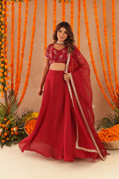 RASHA RED DETAILED LEHENGA SET