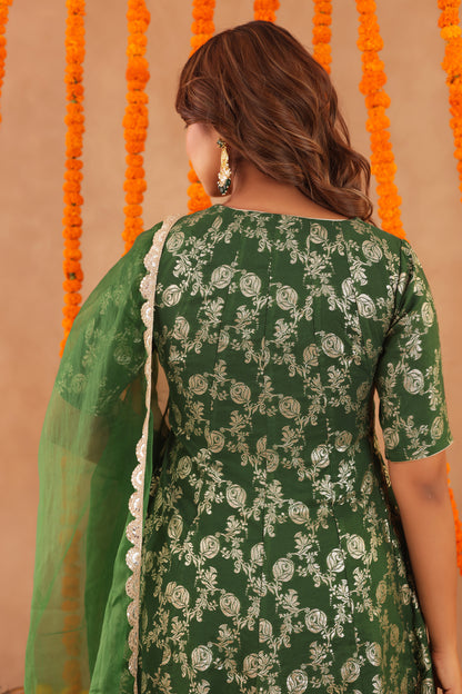 GUL GREEN BROCADE ANARKALI SET