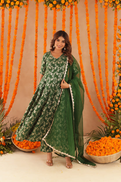 GUL GREEN BROCADE ANARKALI SET