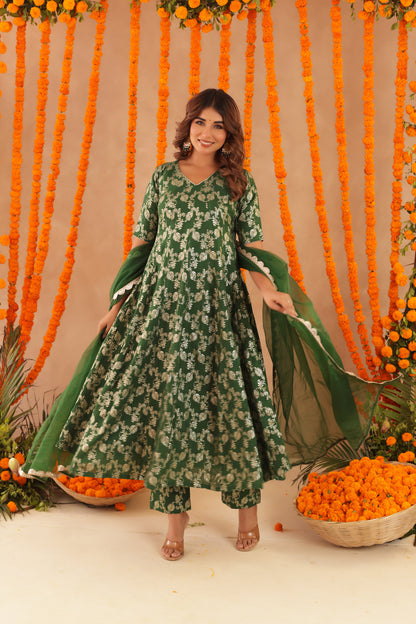 GUL GREEN BROCADE ANARKALI SET