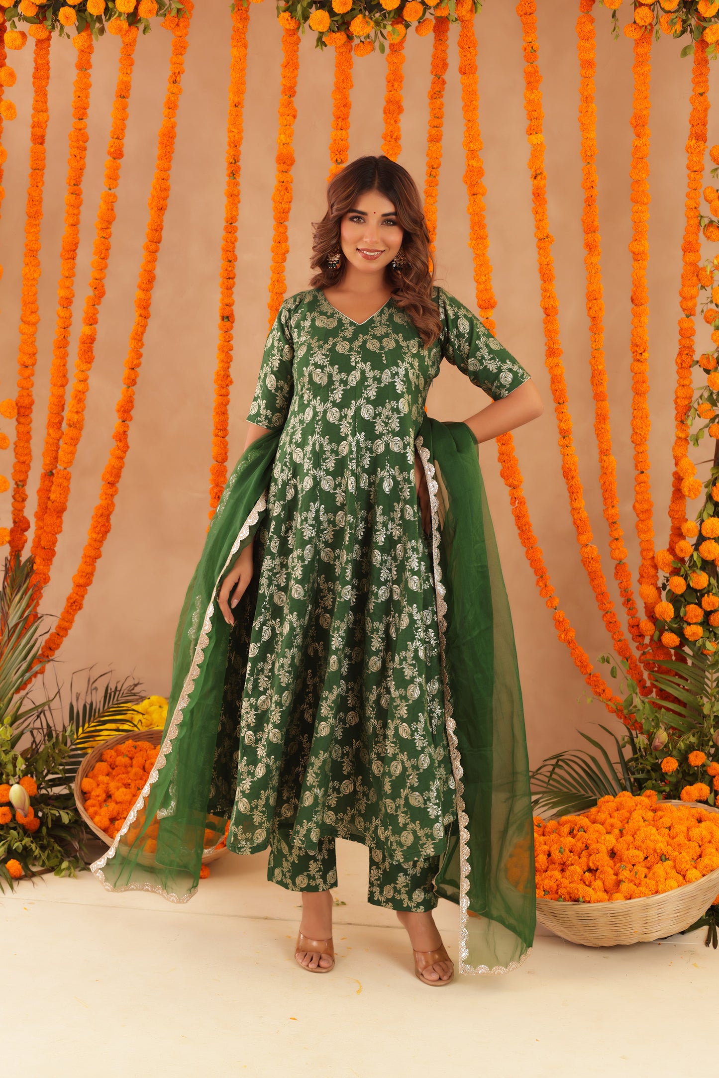 GUL GREEN BROCADE ANARKALI SET