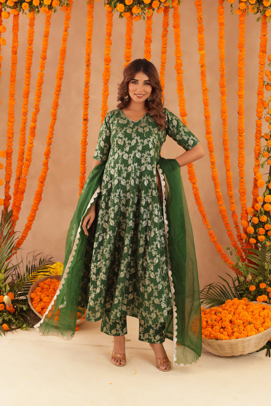 GUL GREEN BROCADE ANARKALI SET