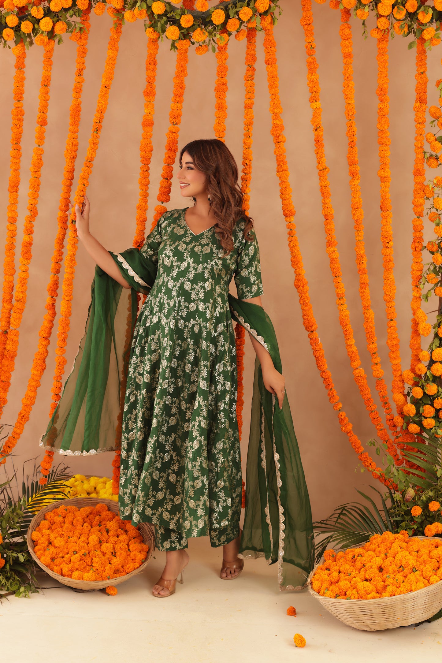 GUL GREEN BROCADE ANARKALI SET