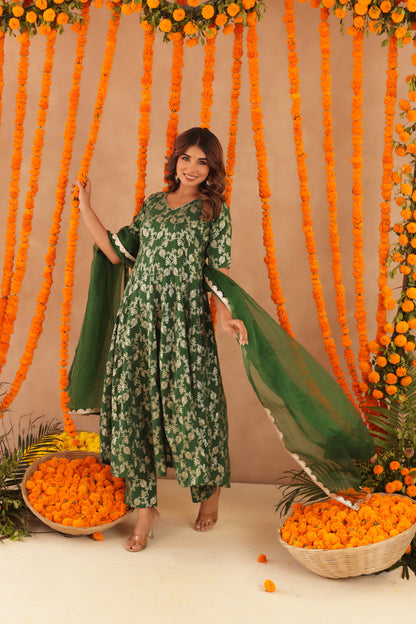 GUL GREEN BROCADE ANARKALI SET