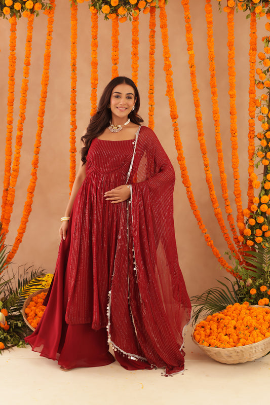 JOSHNA RED LURIX KURTA SET