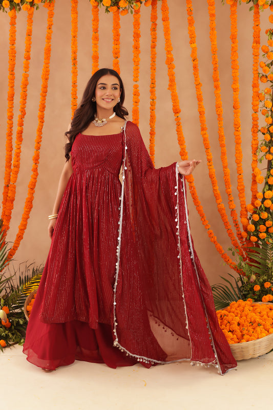 JOSHNA RED LURIX KURTA SET
