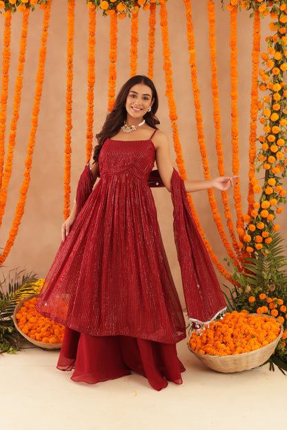 JOSHNA RED LURIX KURTA SET