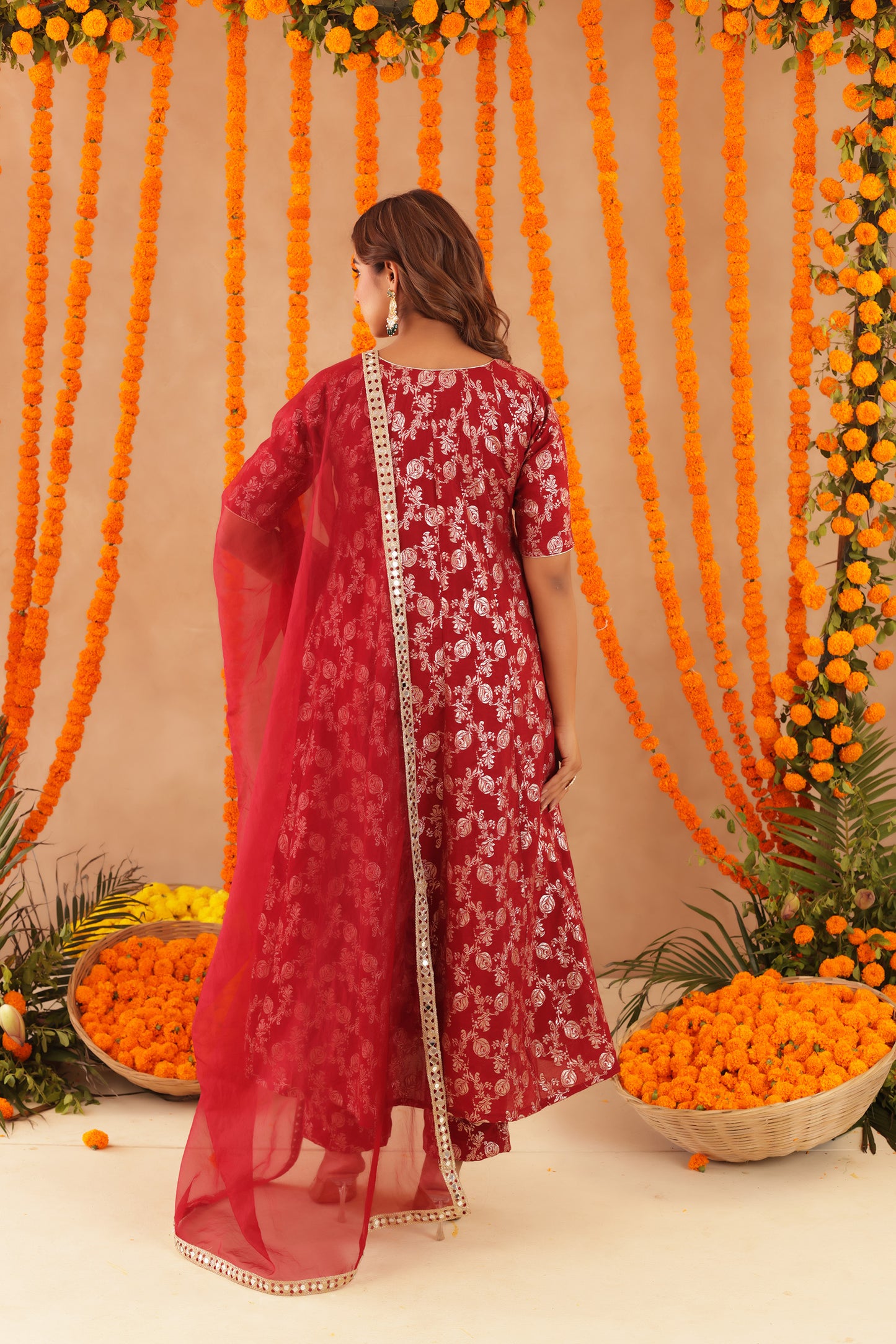 GEET RED BROCADE ANARKALI SET