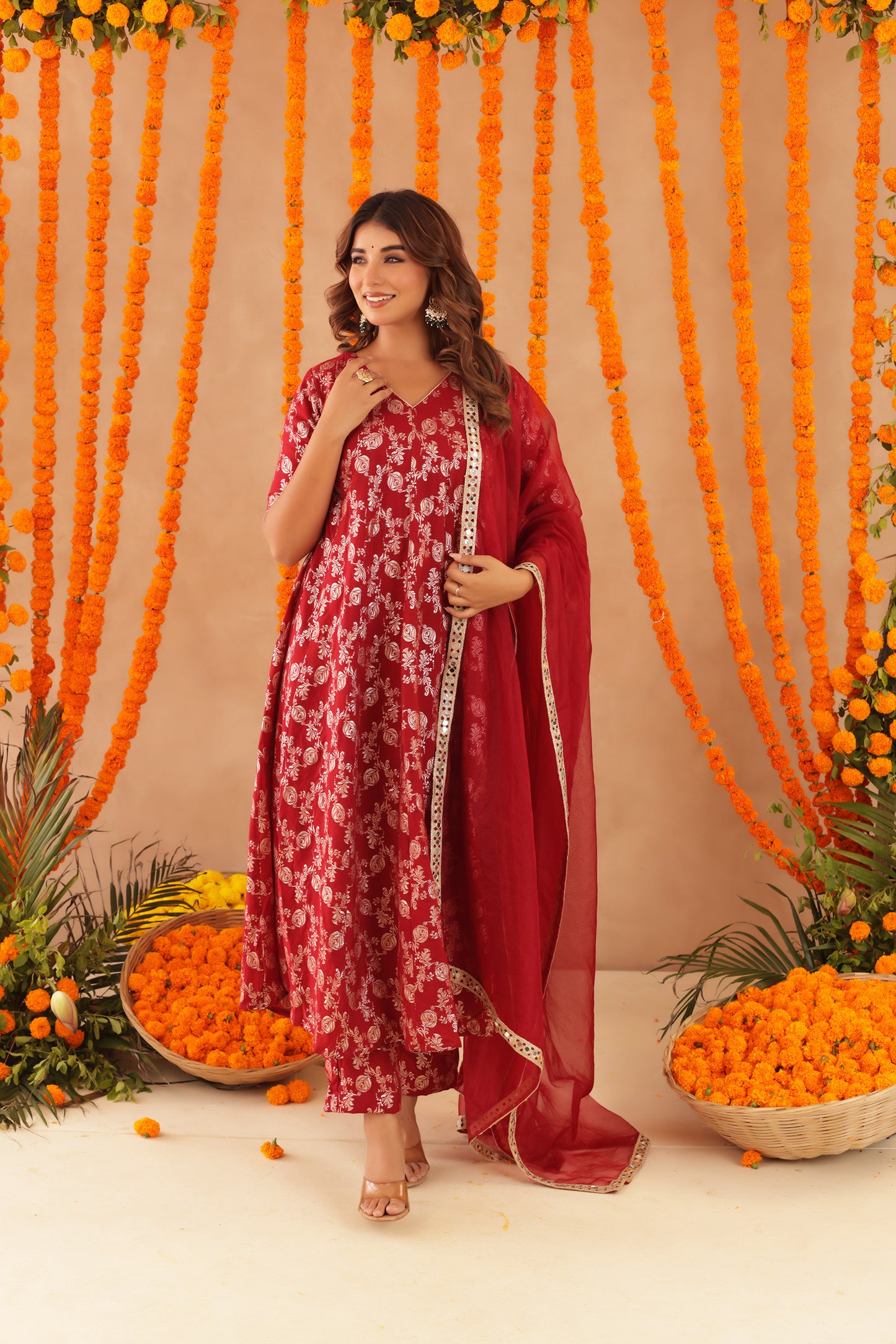 GEET RED BROCADE ANARKALI SET