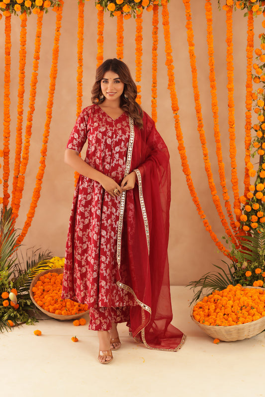 GEET RED BROCADE ANARKALI SET