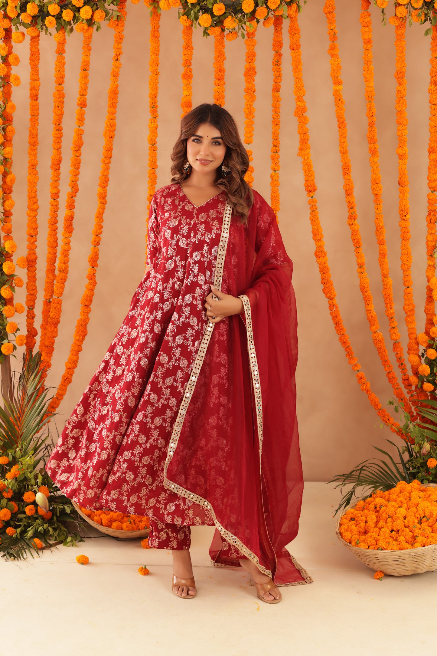 GEET RED BROCADE ANARKALI SET
