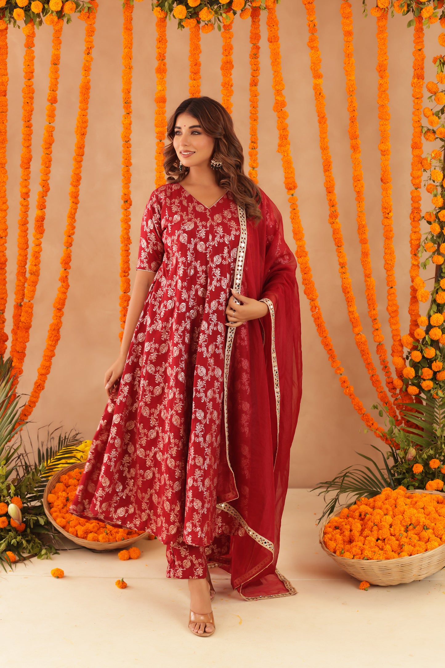 GEET RED BROCADE ANARKALI SET