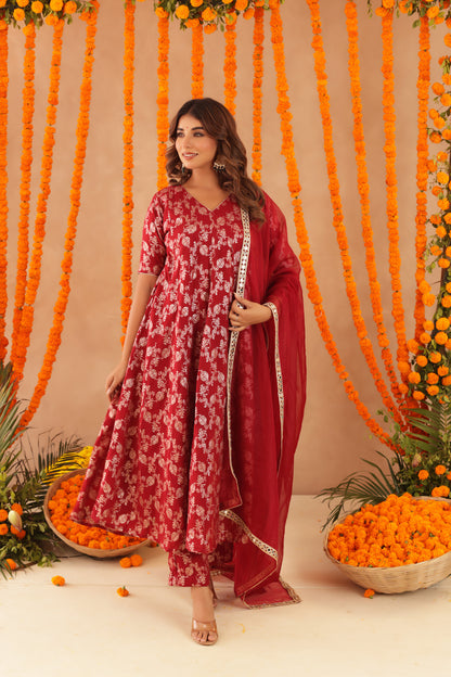 GEET RED BROCADE ANARKALI SET