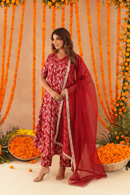 GEET RED BROCADE ANARKALI SET