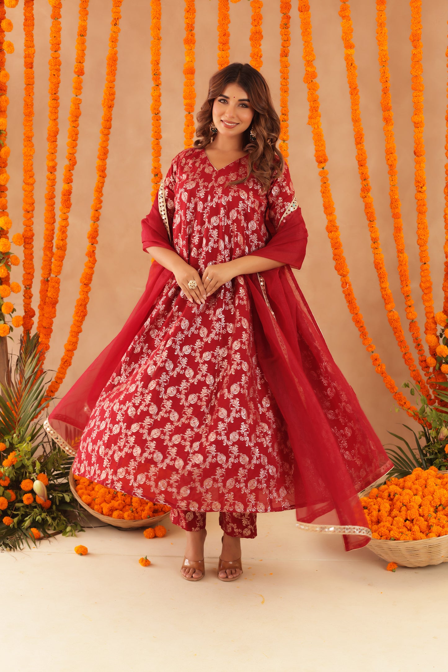 GEET RED BROCADE ANARKALI SET