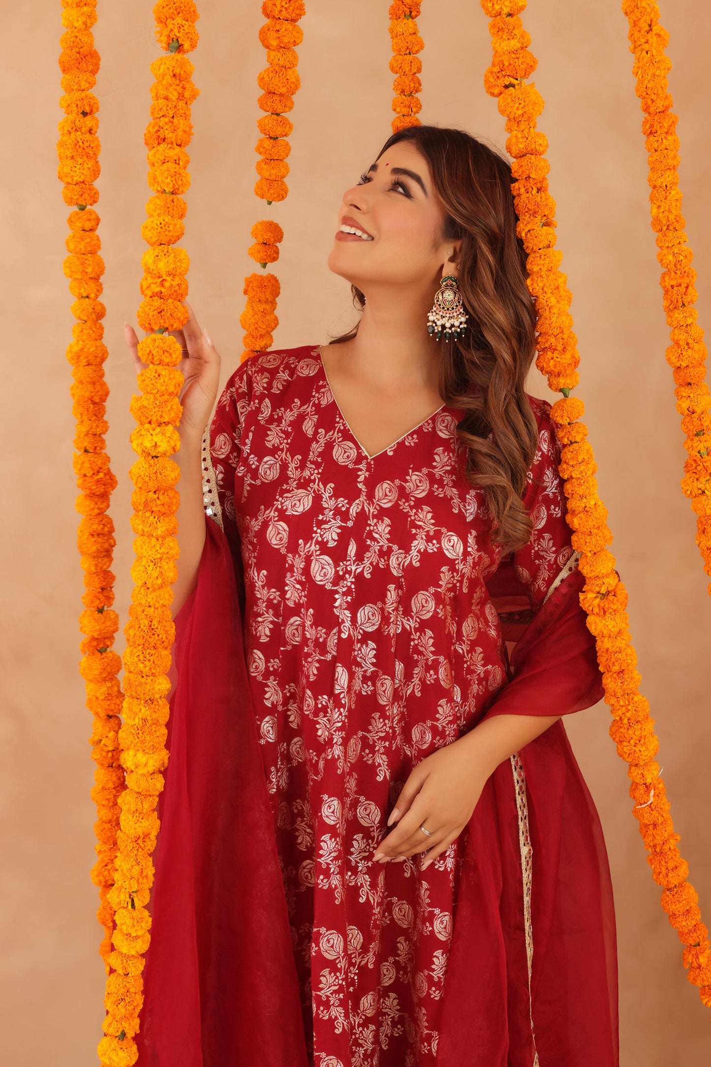 GEET RED BROCADE ANARKALI SET