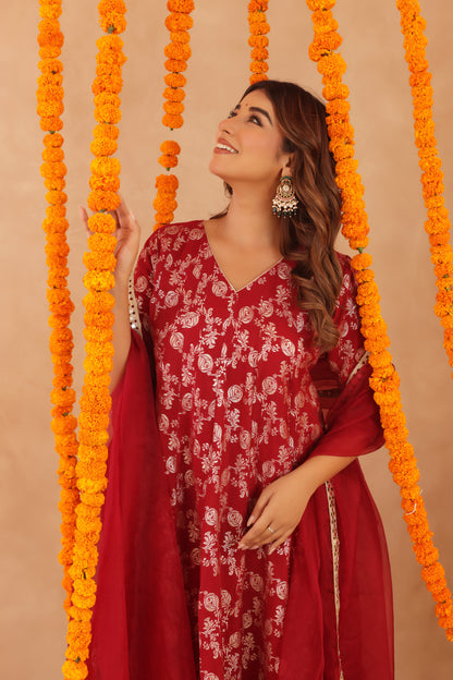 GEET RED BROCADE ANARKALI SET