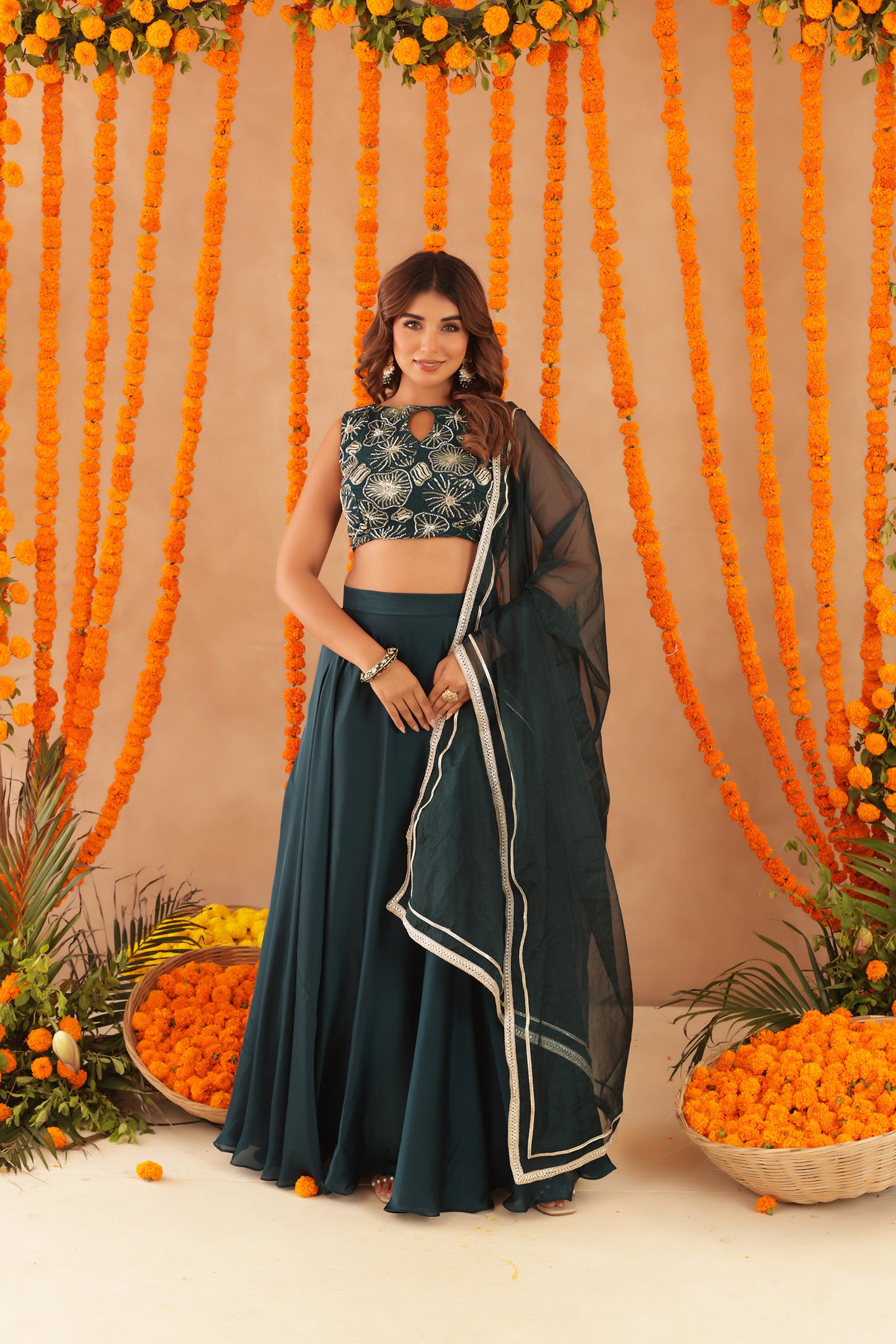 SWARA GREEN DETAILED LEHENGA SET
