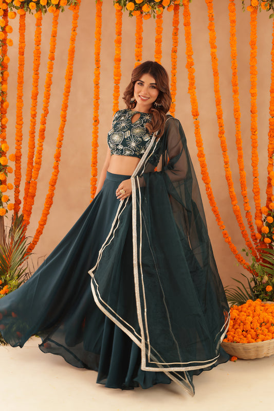 SWARA GREEN DETAILED LEHENGA SET