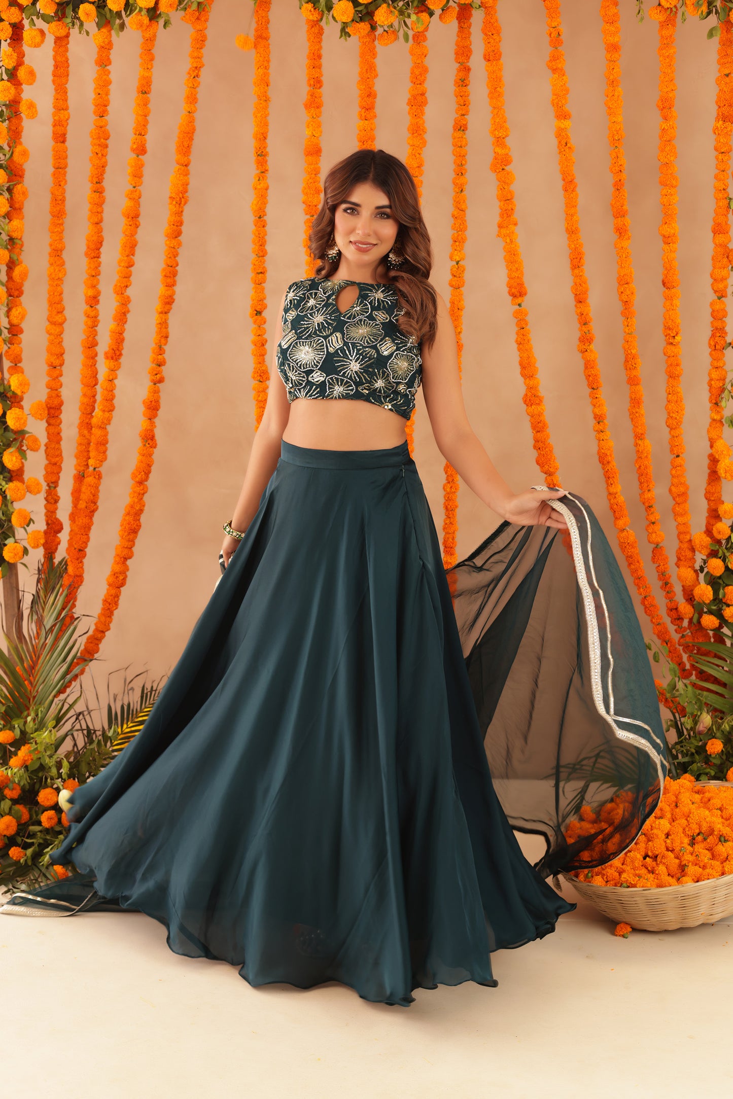 SWARA GREEN DETAILED LEHENGA SET