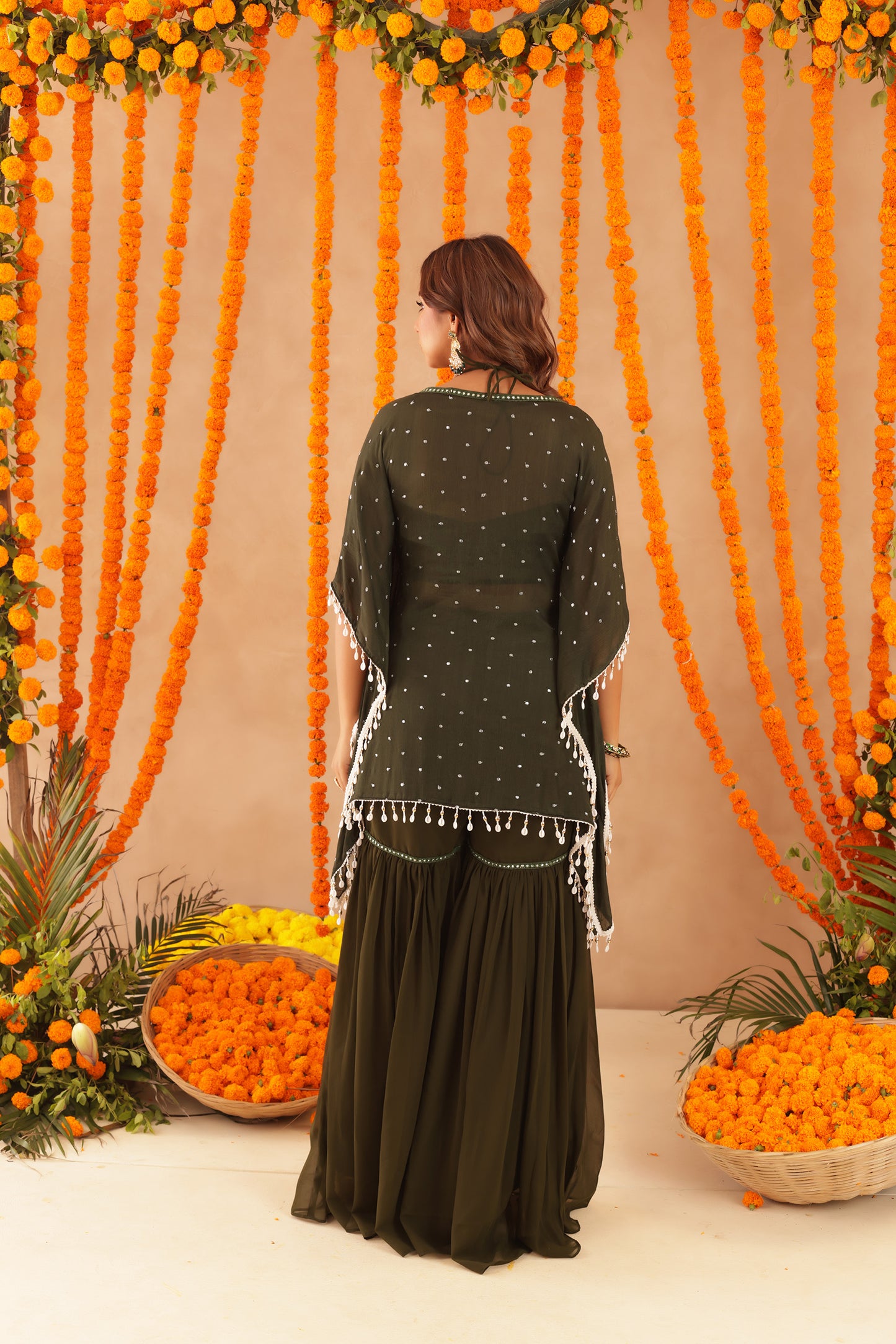 SAMAYA GREEN DETAILED KAFTAN SHARARA SET