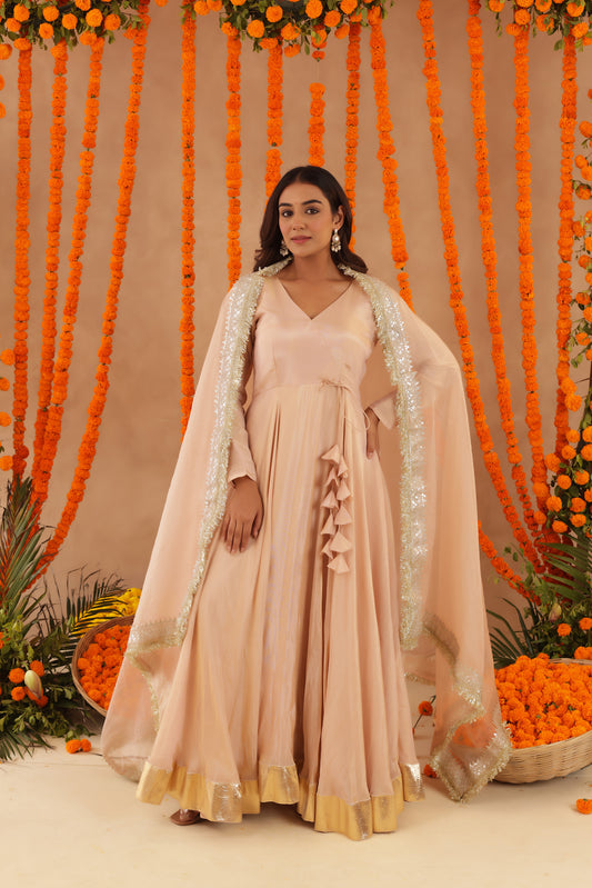SHREYA BEIGE ANARKALI SET