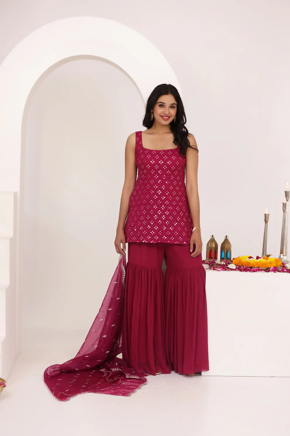 KEERTHI BLUE CHIKANKARI SHARARA SET