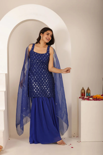 NORA CHERRY PINK CHIKANKARI SHARARA SET