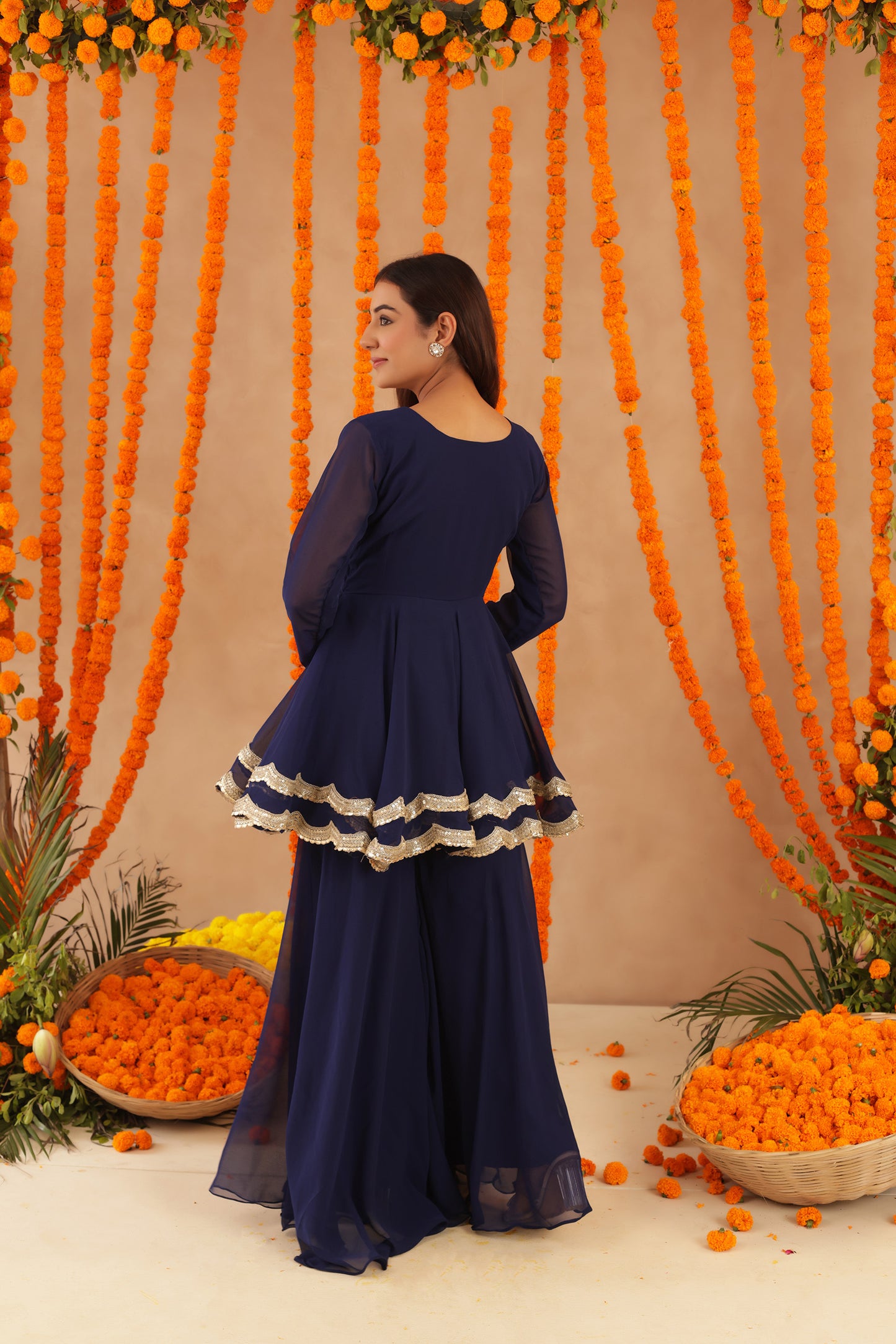 HUMA NAVY BLUE SHARARA SET