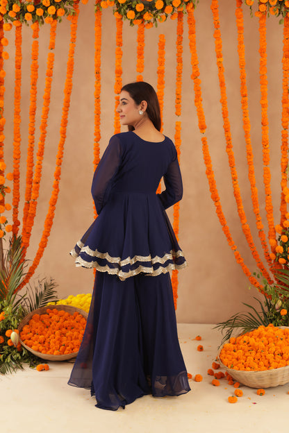 HUMA NAVY BLUE SHARARA SET