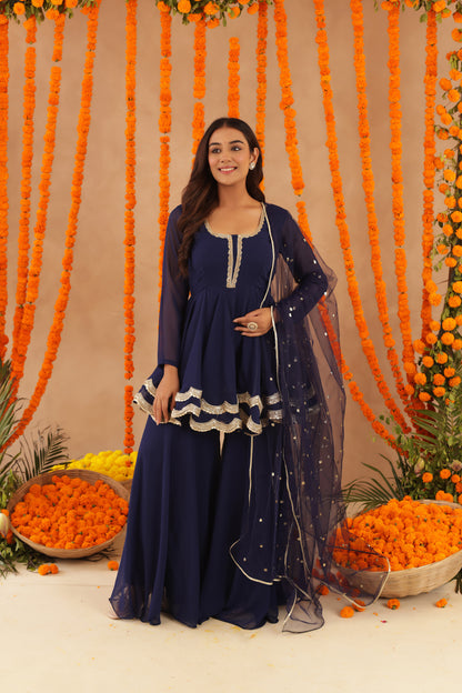 HUMA NAVY BLUE SHARARA SET