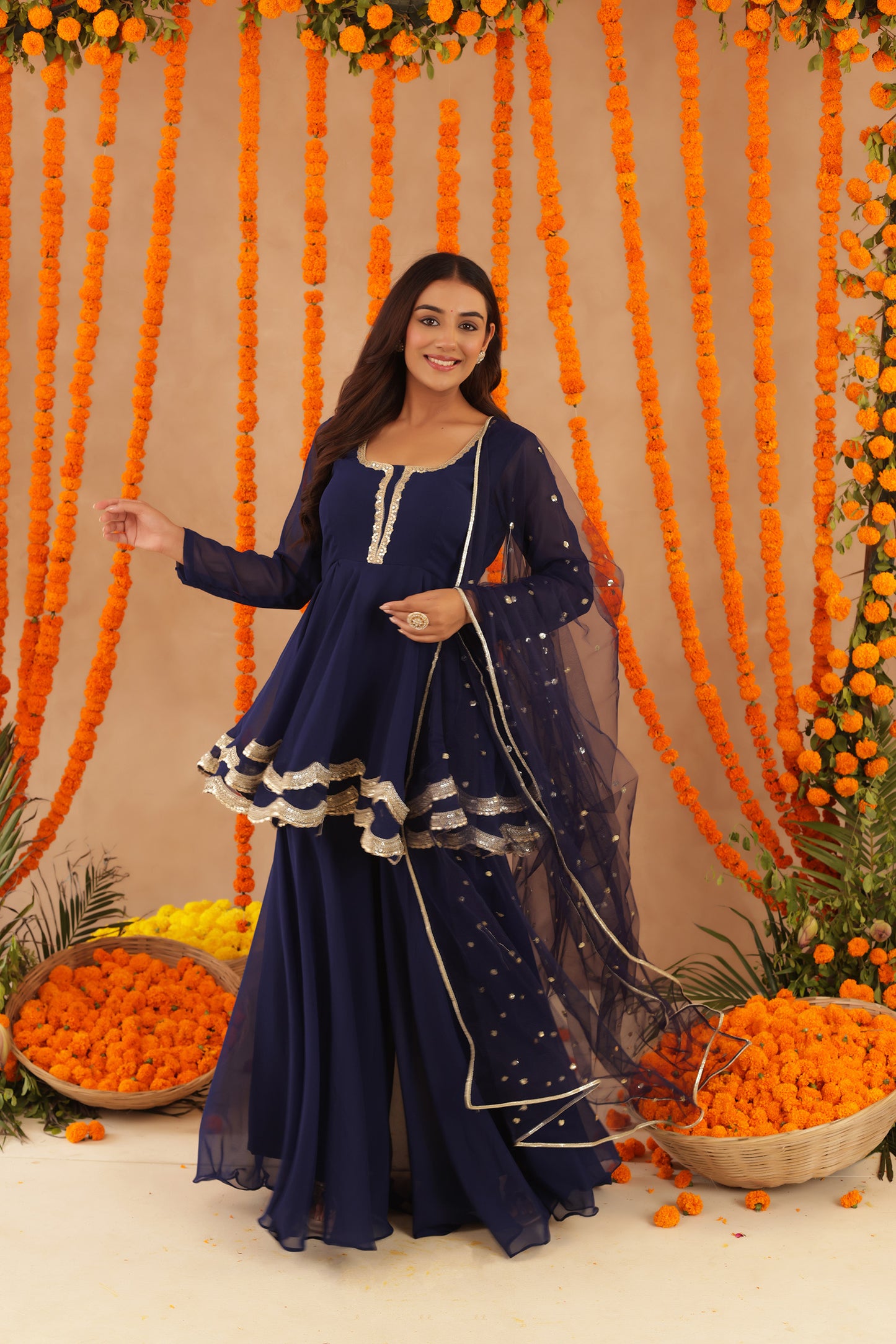 HUMA NAVY BLUE SHARARA SET