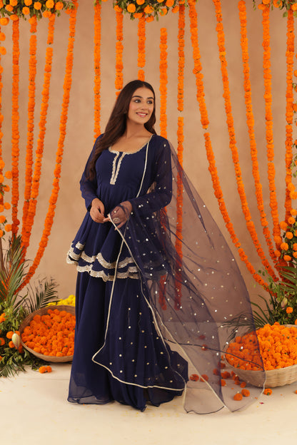HUMA NAVY BLUE SHARARA SET