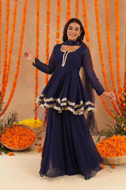 HUMA NAVY BLUE SHARARA SET